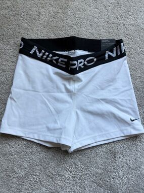 Nike Women's White Bike Shorts with Black Branded Waistband